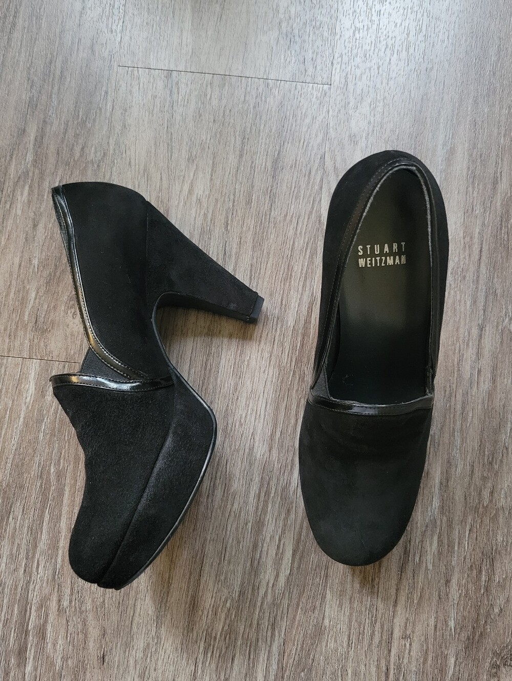 Stuart Weitzman Heeled Loafers Black Suede Leather Classic Quiet Luxury Career 6